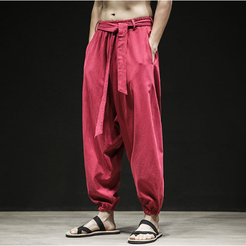 Spring And Summer New Chinese Style Pants Men's Elastic Band Width