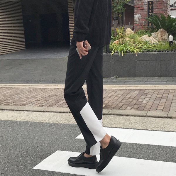 Casual Men's Loose Straight Drape Nine-point Stitching Trousers