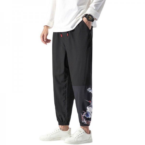 Chinese Style Men's Printed Casual Cropped Trousers