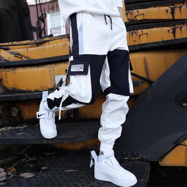 Drawstring Pants Pants Hip Hop Loose Stitching Contrast Color Casual Pants Boys Overalls